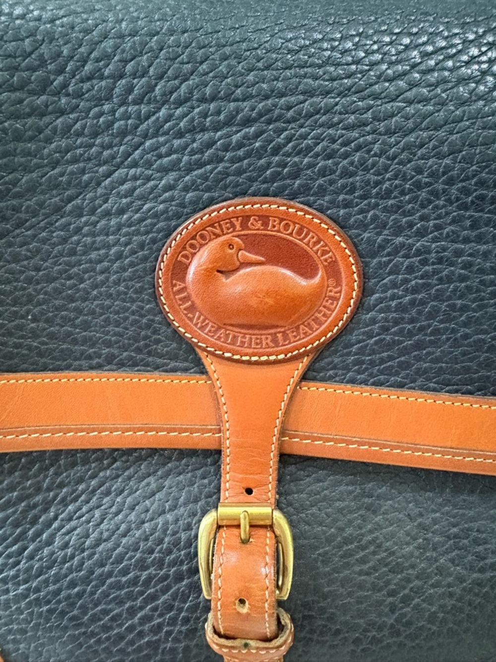 Dooney & Bourke Navy and Tan Leather Crossbody Satchel - Picture 4 of 6